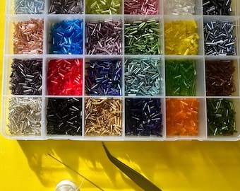 24 Compartment Glass Bugle Beads Set | Multicolor Jewelry Making Supplies Kit
