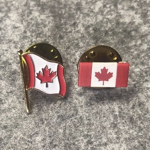 Vintage set of two Canadian flag lapel pin badges