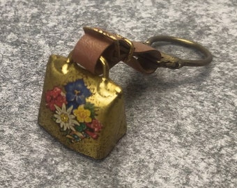 Vintage alpine bell keychain, souvenir from Cortina, Italy