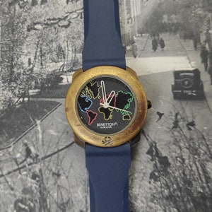 Vintage Benetton by Bulova World Map Men s Quartz Watch Etsy UK