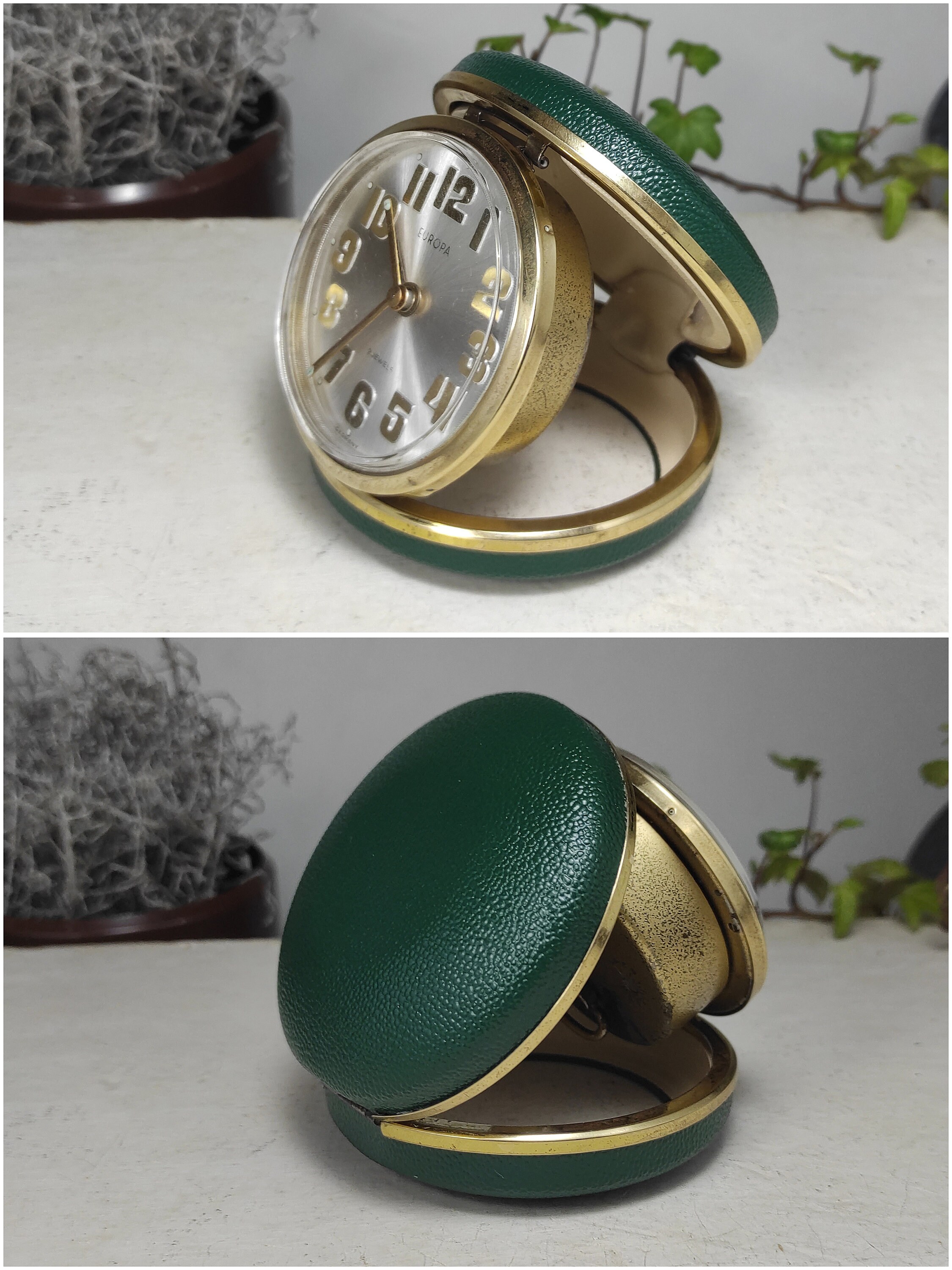 Vintage Europa 2 Jewels Round Travel Alarm Clock Made in Germany 