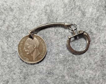 Vintage 50 Bulgarian lev silver coin from 1934 on keychain