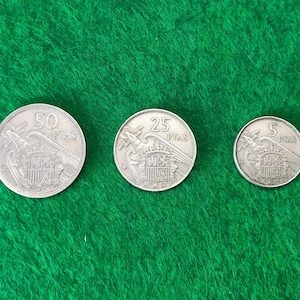 Vintage lot of 3 Spanish pesetas coins