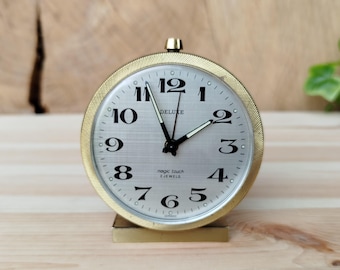 Vintage Deluxe Magic Touch Alarm Clock: Mid Century Gold Tone