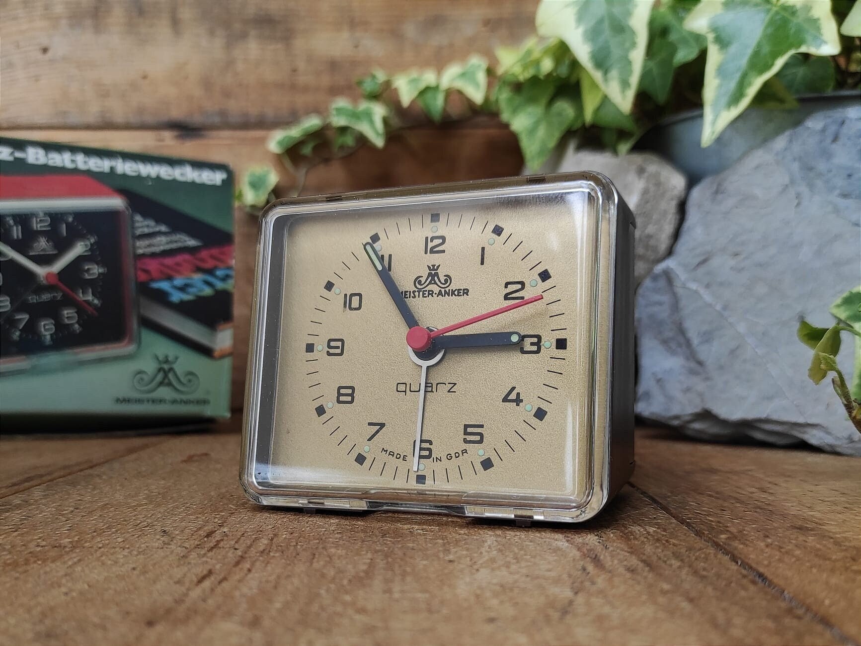 ヴィンテージ  ドイツ Meister Anker 木と真鍮の置き時計 ドイツ製 KIENZLE 真鍮 置き時計 キンツレー ブラス