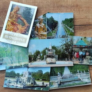 Lembrança vintage Petrodvorets / Peterhof - conjunto completo de 18 fotos no envelope original, 1974