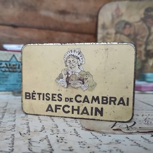 Vintage French tin box Betises de Cambrai Afchain