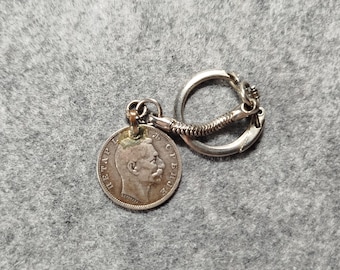 Vintage 1 Serbian dinar silver coin from 1912 on keychain