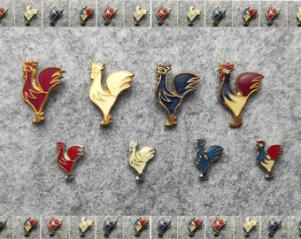 Vintage rooster pin badges Podravka food industry - set of eight pieces, made in Yugoslavia