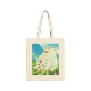 Leuke katoenen canvas draagtas Moomin Lovers, milieuvriendelijke draagtas, Moomin-ontwerp, strandtas, cadeau voor Moomin-fans, dagelijkse boodschappentas, schattig