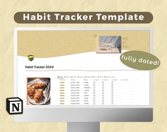 Notion Habit Tracker Template | Full Year Digital Life Planner | Organization System | Cute Cafe Theme