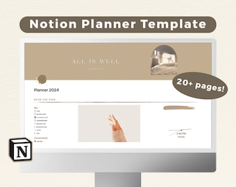 Notion Planner Template | Full Year Digital Life Planner | Customisable Notion Template | Aesthetic Beige Theme