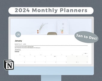 Notion Monthly Planner Template | Full Year Digital Life Planner | Organization System | Calm Blue Notion Template