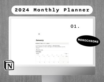 Notion Monthly Planner Template | Full Year Digital Life Planner | Organization System | Minimal Notion Dashboard