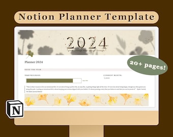Notion Planner Template | Full Year Digital Life Planner | Customisable Notion Template | Aesthetic Botanical Theme