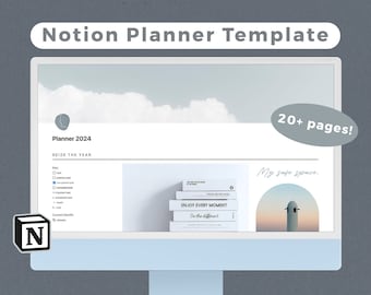 Notion Planner Template | Full Year Digital Life Planner | Customisable Notion Template | Aesthetic Blue Theme