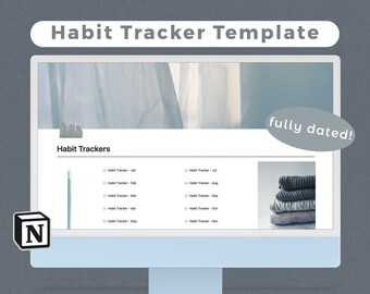 Notion Habit Tracker Template | Full Year Digital Life Planner | Organization System | Notion Pastel Template