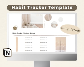 Notion Habit Tracker Template | Full Year Digital Life Planner | Organization System | Light Modern Beige Theme