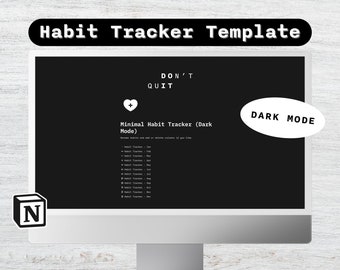 Notion Habit Tracker Template Dark Mode | Full Year Digital Life Planner | Organization System | Aesthetic Minimal Dashboard