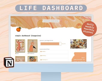 Notion Life Dashboard & Planner | Time Blocking Template | Daily / Weekly / Monthly Planner | Aesthetic Tangerine Theme