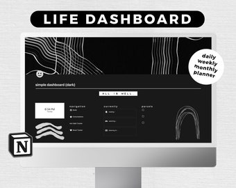 Notion Life Dashboard & Planner | Time Blocking Template | Daily / Weekly / Monthly Planner | Minimal Abstract Theme (Dark Mode)