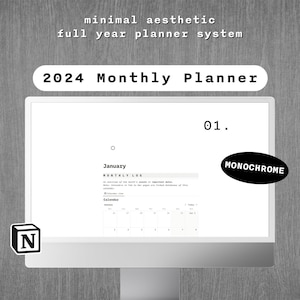 2024 Monthly Planner Notion Template | Full Year Digital Life Planner | Organization System | Minimal Notion Dashboard