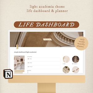 Notion Life Dashboard & Planner | Time Blocking Template | Daily / Weekly / Monthly Planner | Aesthetic Light Academia Theme