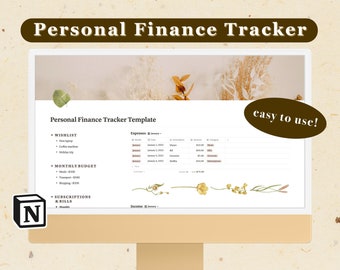 Notion Finance Tracker Template | Notion Budget Tracker | Digital Money Tracker | Aesthetic Botanical Theme