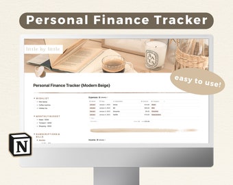 Notion Finance Tracker Template | Notion Budget Tracker | Digital Money Tracker | Light Modern Beige Theme