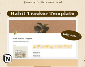 Notion Habit Tracker Template | Full Year Digital Life Planner | Organization System | Aesthetic Botanical Theme