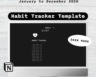 Notion Habit Tracker Template Dark Mode | Full Year Digital Life Planner | Organization System | Aesthetic Minimal Dashboard