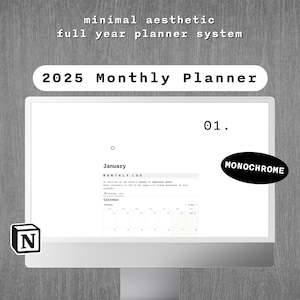 Notion Monthly Planner Template | Full Year Digital Life Planner | Organization System | Minimal Notion Dashboard