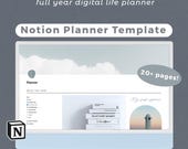 Notion Planner Template | Full Year Digital Life Planner | Customisable Notion Template | Aesthetic Blue Theme