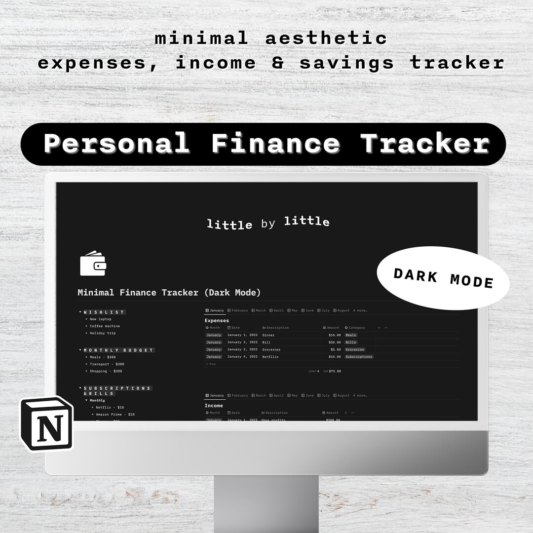 Notion Finance Tracker Template Dark Mode | Notion Budget Tracker ...