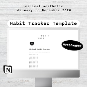 Notion Habit Tracker Template | Full Year Digital Life Planner | Organization System | Aesthetic Minimal Dashboard