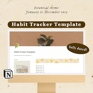 Notion Habit Tracker Template | Full Year Digital Life Planner | Organization System | Aesthetic Botanical Theme