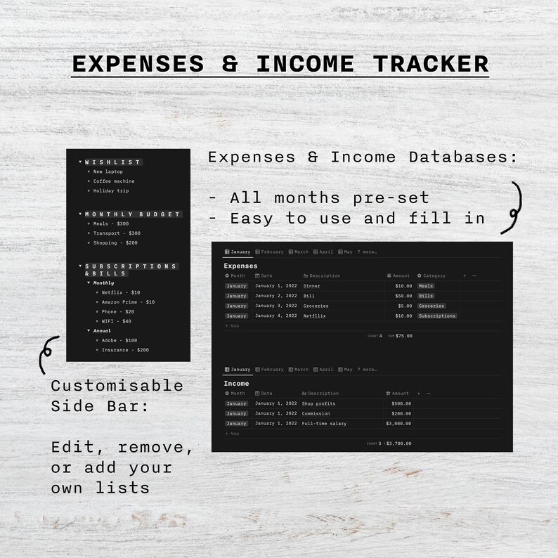 Notion Finance Tracker Template Dark Mode | Notion Budget Tracker ...
