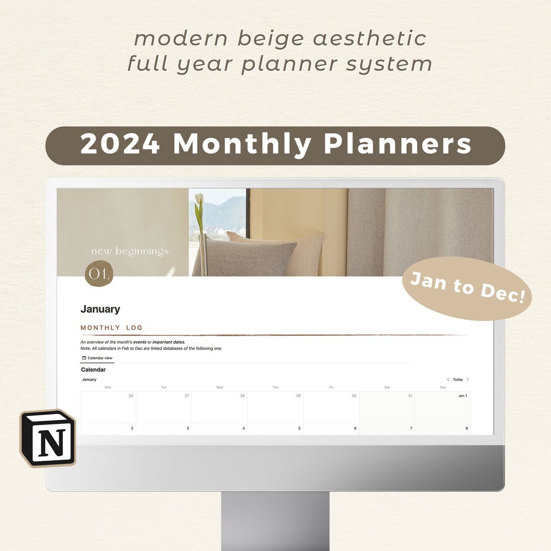 Notion Monthly Planner Template Full Year Digital Life Planner Notion Monthly Planner Template Full Year Digital Life Planner