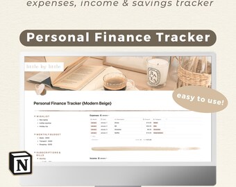 Notion Finance Tracker Template | Notion Budget Tracker | Digital Money Tracker | Light Modern Beige Theme