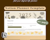 Notion Planner Template | Full Year Digital Life Planner | Customisable Notion Template | Aesthetic Botanical Theme