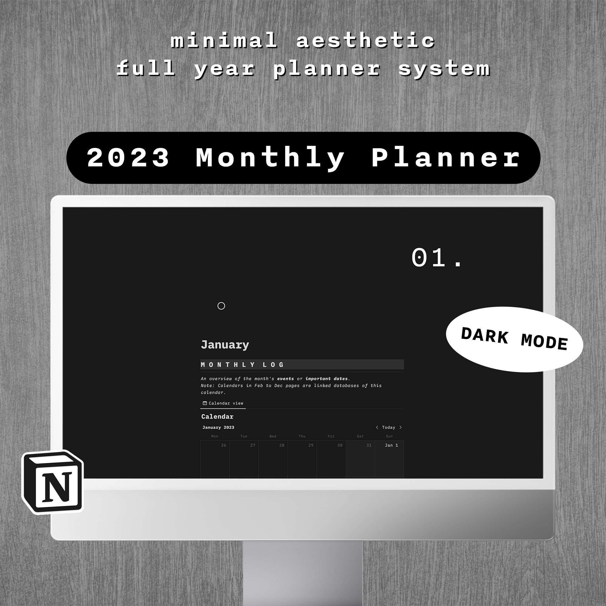Notion Monthly Planner Template Dark Mode Full Year Digital Etsy