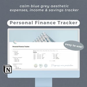 Notion Finance Tracker Template | Notion Budget Tracker | Digital Money Tracker | Notion Pastel Blue Template