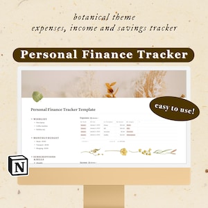 Notion Finance Tracker Template | Notion Budget Tracker | Digital Money Tracker | Aesthetic Botanical Theme