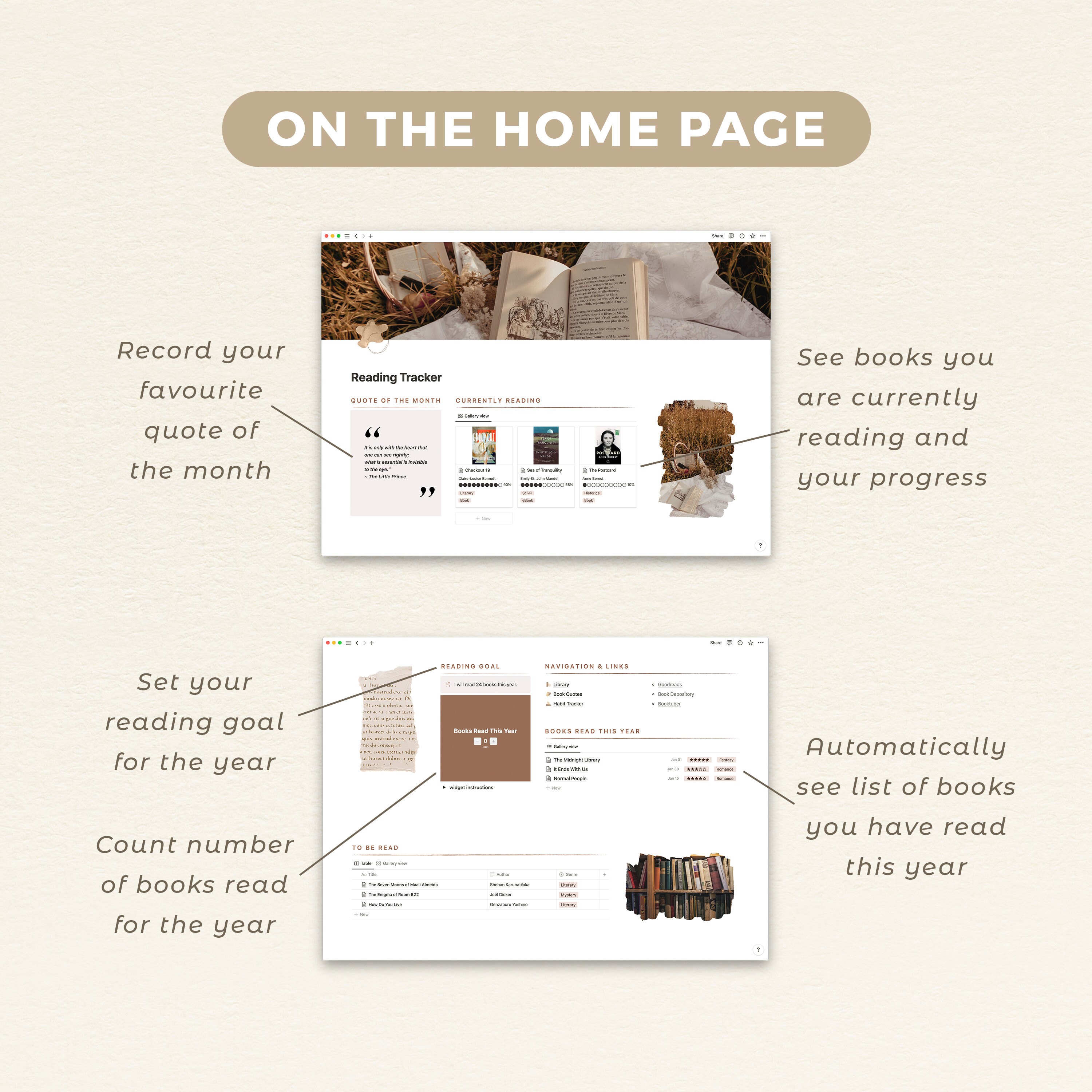 Notion Reading Tracker Template | Books Tracker | Notion Library | Warm ...