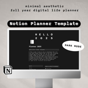 Notion Planner Template | Minimalist Digital Life Planner | Customisable Notion Template | Aesthetic Notion Dashboard | Notion Dark Mode