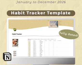 Notion Habit Tracker Template | Full Year Digital Life Planner | Organization System | Cute Cafe Theme