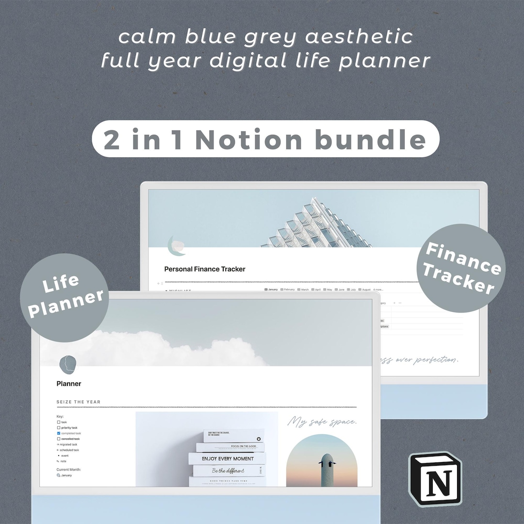 Notion Planner Template & Finance Tracker Template | Full Year Digital ...