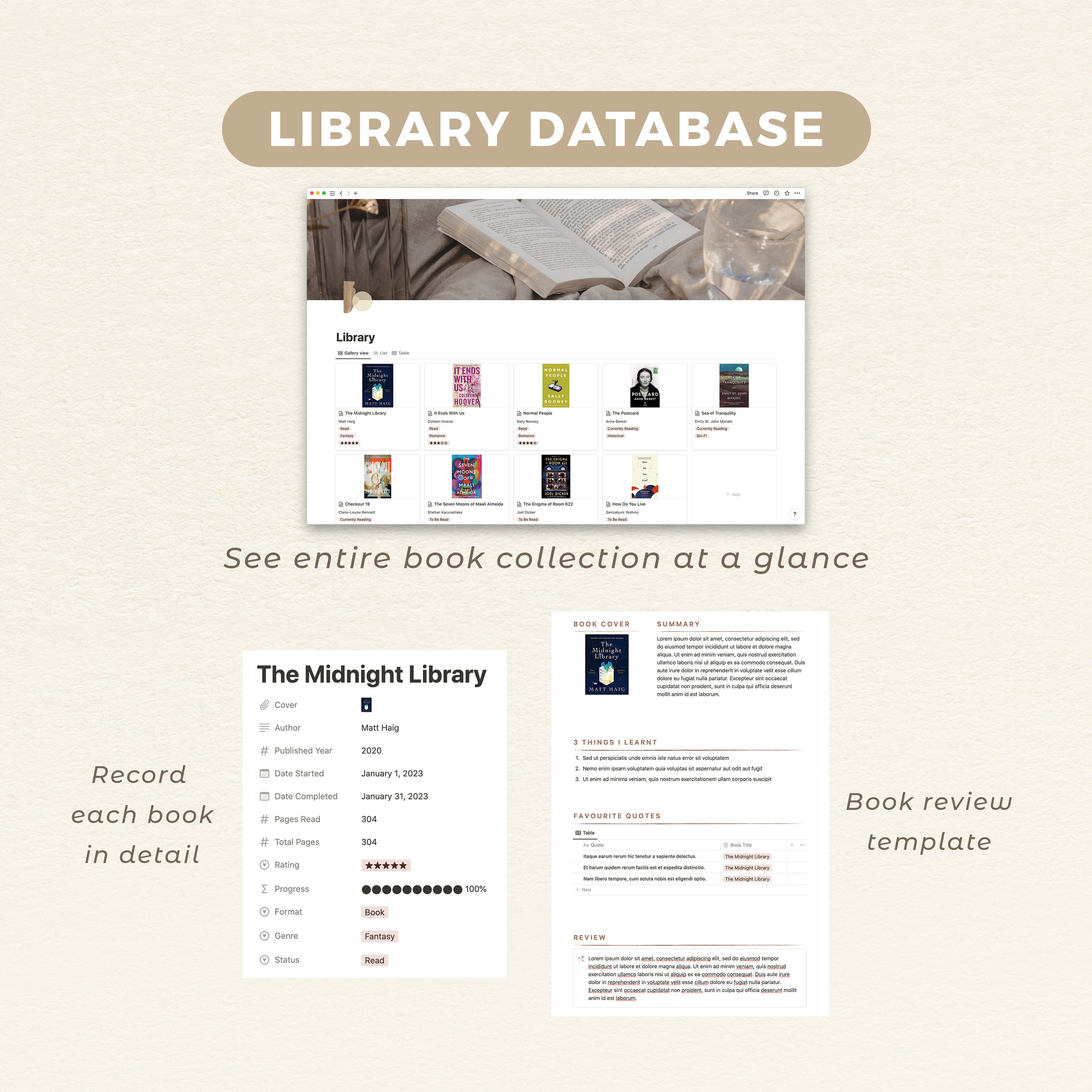 Notion Reading Tracker Template | Books Tracker | Notion Library | Warm ...