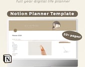 Notion Planner Template | Full Year Digital Life Planner | Customisable Notion Template | Aesthetic Beige Theme