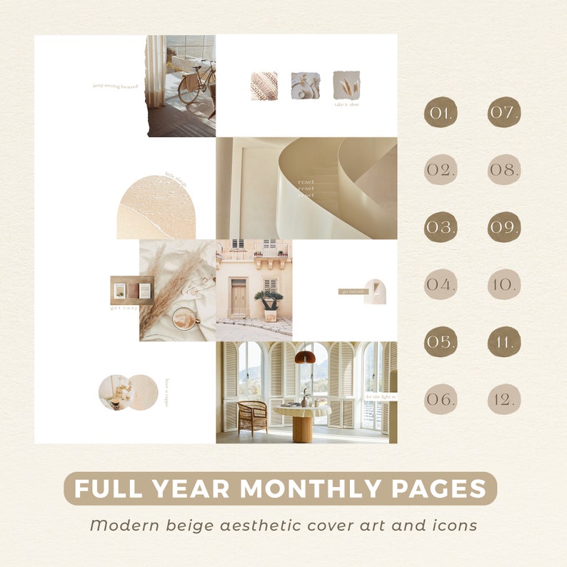 2024 Monthly Planner Notion Template | Full Year Digital Life Planner | Organization System | Aesthetic Beige Theme